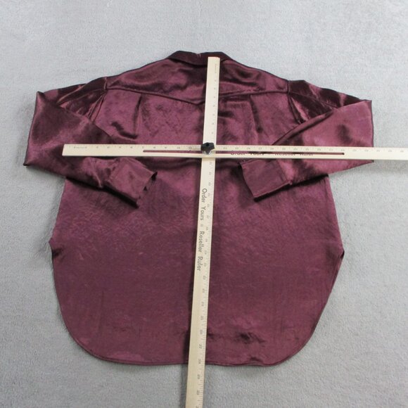 Rag & Bone Top Womens Small Solid Burgundy Satin Silky Flowy Button Up Shirt - Picture 6 of 9